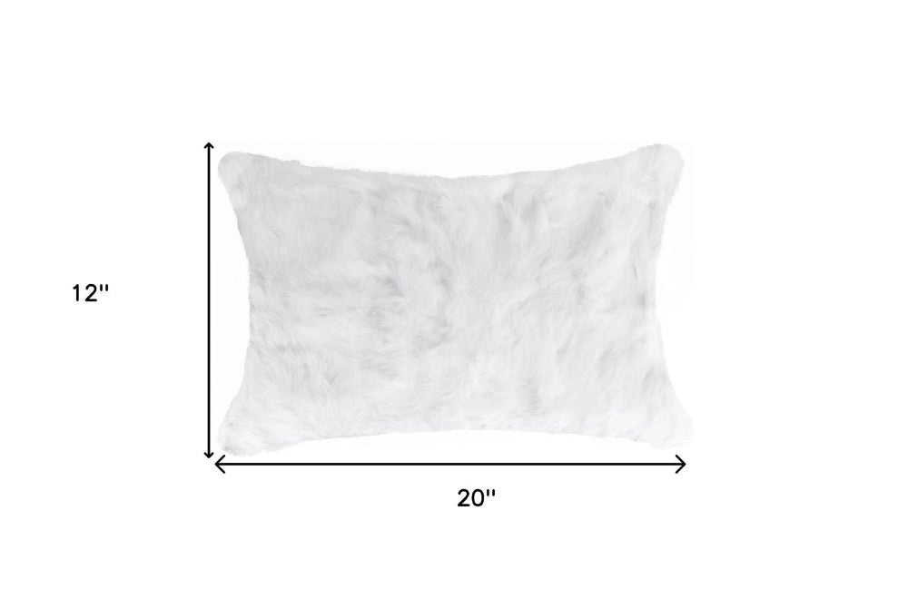 5" X 12" X 20" 100% Natural Rabbit Fur White Pillow - Homeroots - Flyclothing LLC