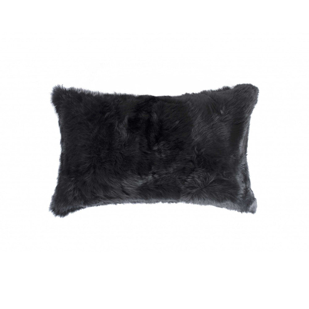 12" X 20" Black Wool Throw Pillow - Homeroots