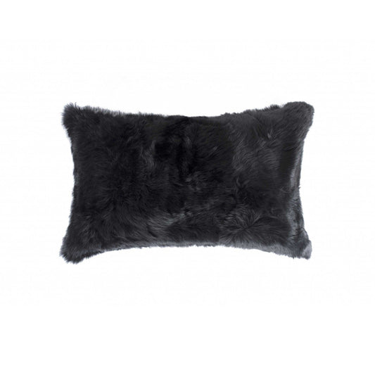 12" X 20" Black Wool Throw Pillow - Homeroots