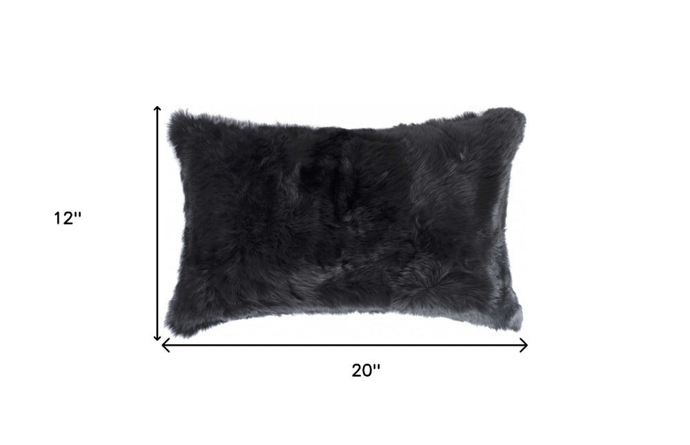 12" X 20" Black Wool Throw Pillow - Homeroots - Flyclothing LLC