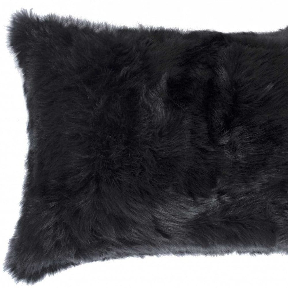 12" X 20" Black Wool Throw Pillow - Homeroots - Flyclothing LLC