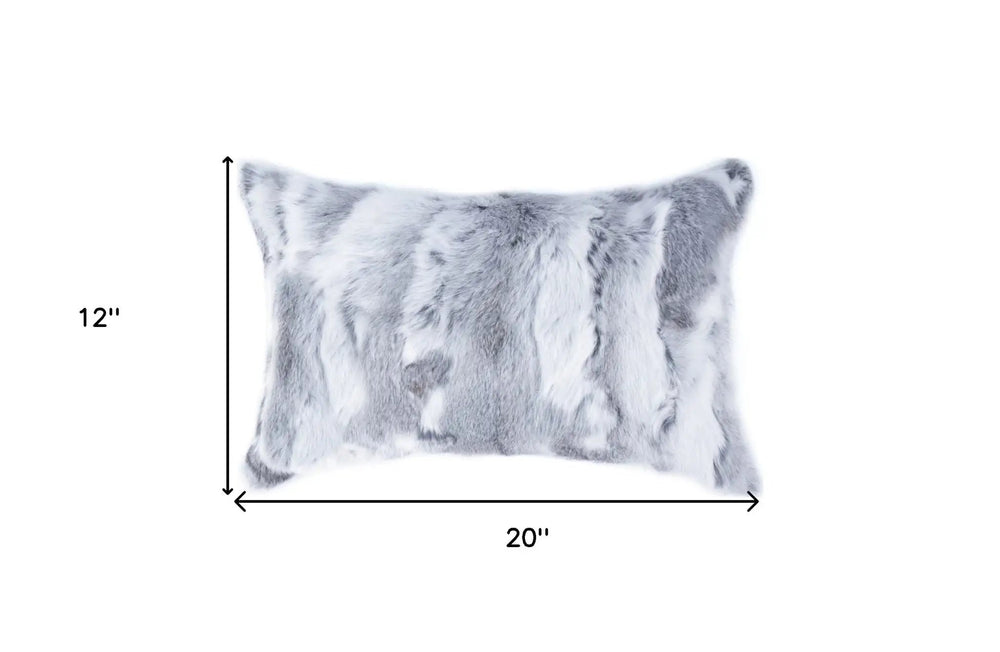 5" X 12" X 20" 100% Natural Rabbit Fur Grey Pillow - Homeroots - Flyclothing LLC