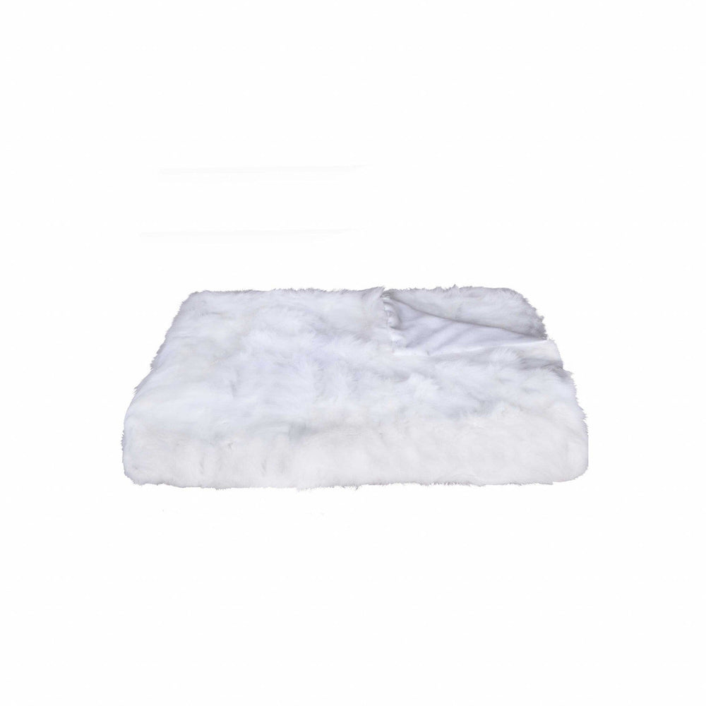 White Knitted Rabbit Solid Color Plush Reversable Throw - Homeroots