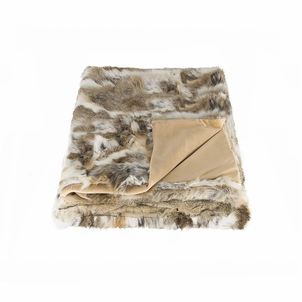 60" X 50" Tan Knitted Rabbit Fur Animal Print Throw Blanket - Homeroots - Flyclothing LLC
