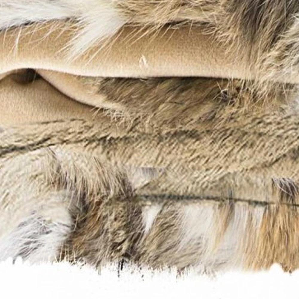 60" X 50" Tan Knitted Rabbit Fur Animal Print Throw Blanket - Homeroots - Flyclothing LLC
