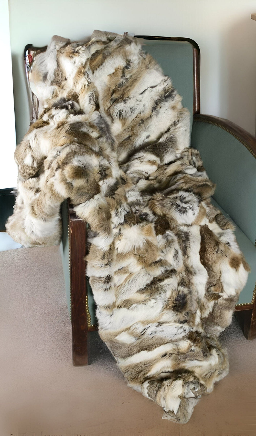 60" X 50" Tan Knitted Rabbit Fur Animal Print Throw Blanket - Homeroots