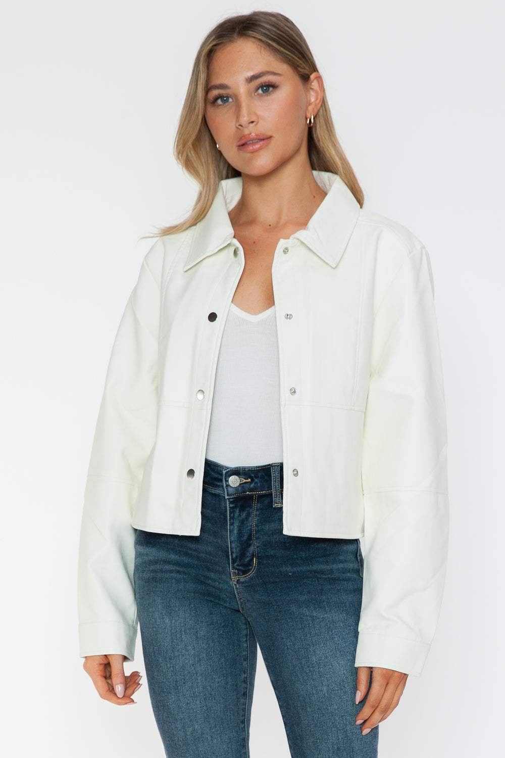 Snobbish Snap Down Long Sleeve PU Leather Jacket - Trendsi - Flyclothing LLC