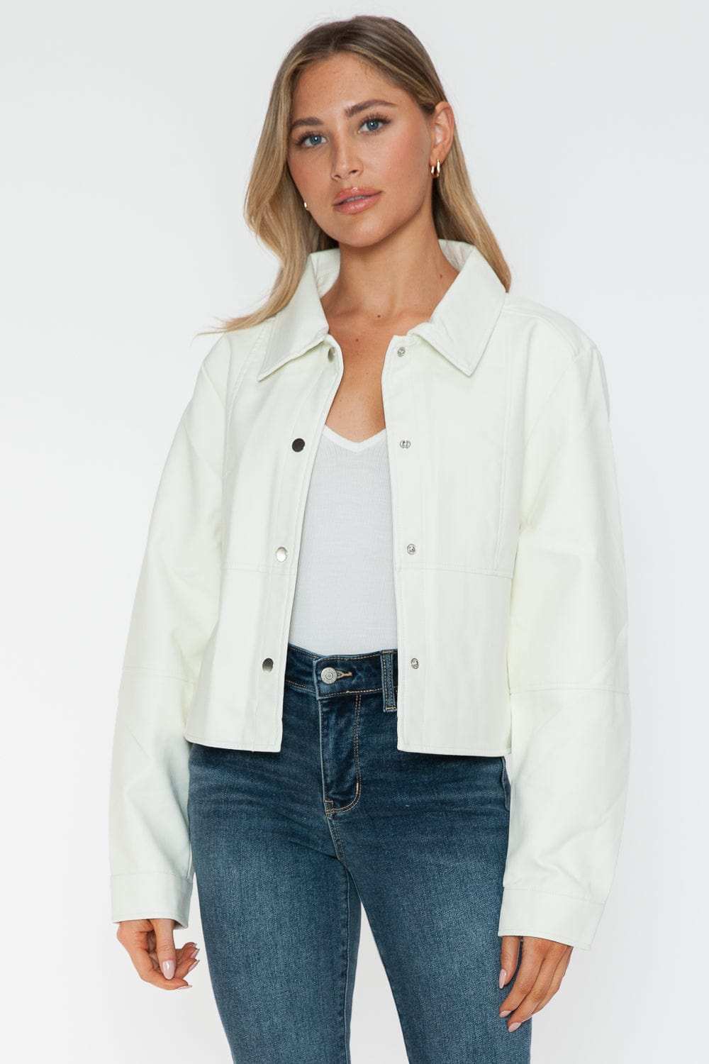 Snobbish Snap Down Long Sleeve PU Leather Jacket - Trendsi - Flyclothing LLC
