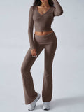 Devine Ruched Long Sleeve Top and Pants Set - Trendsi - Flyclothing LLC