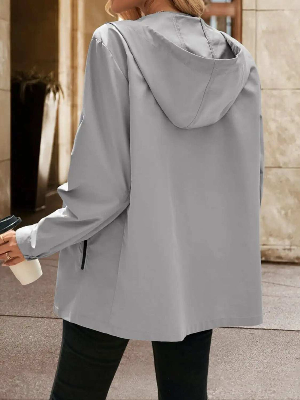 Pocketed Zip Up Hooded Jacket - Trendsi - Flyclothing LLC