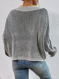 Striped V-Neck Long Sleeve Sweater - Trendsi