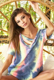 BiBi Tie Dye Terry V Neck Top With Double Strap - Trendsi - Flyclothing LLC