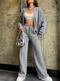 Baseball Collar Zip Up Top and Drawstring Paants Set - Trendsi - Flyclothing LLC