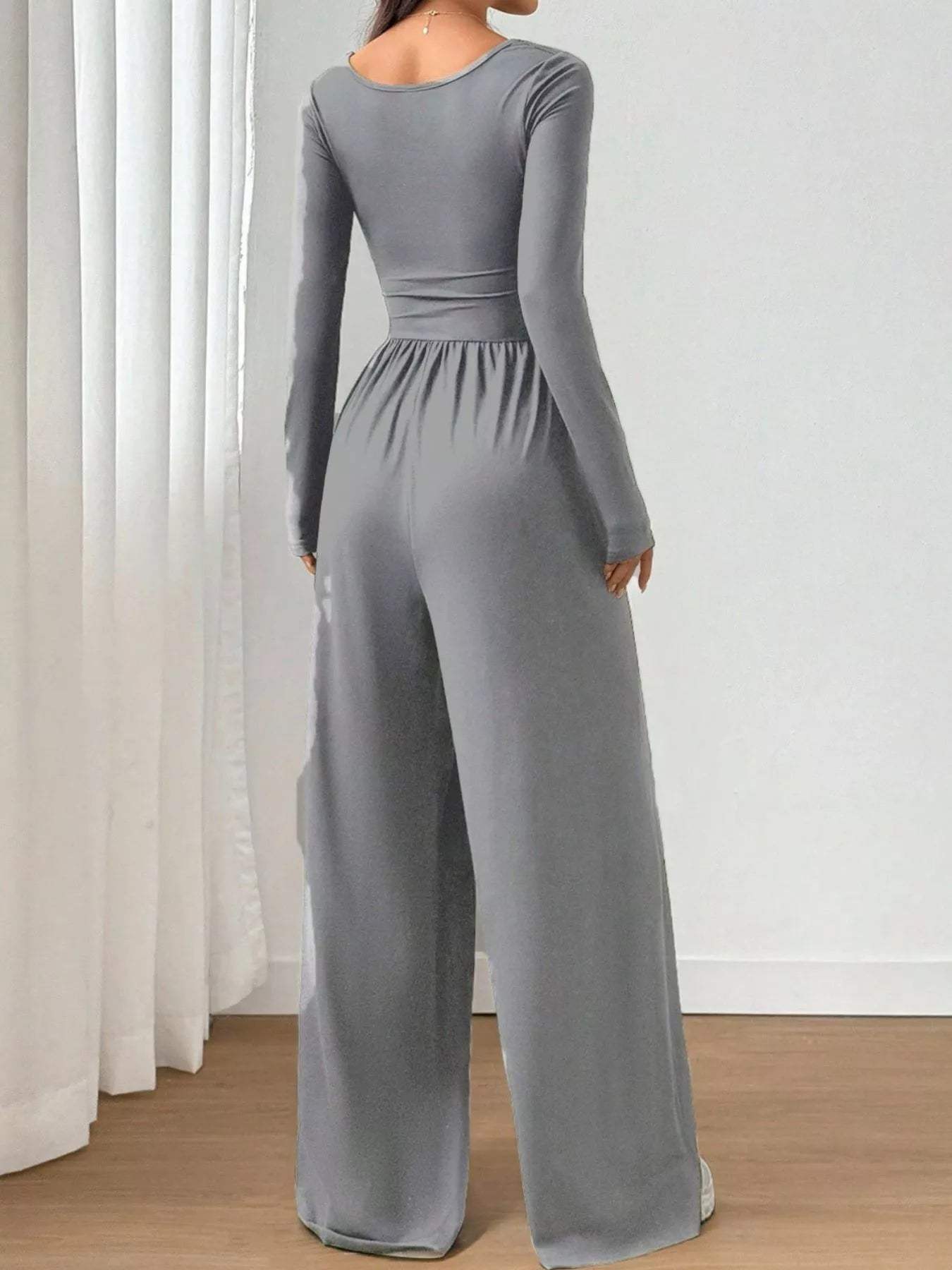 Ruched Square Neck Wide-Leg Jumpsuit - Trendsi - Flyclothing LLC