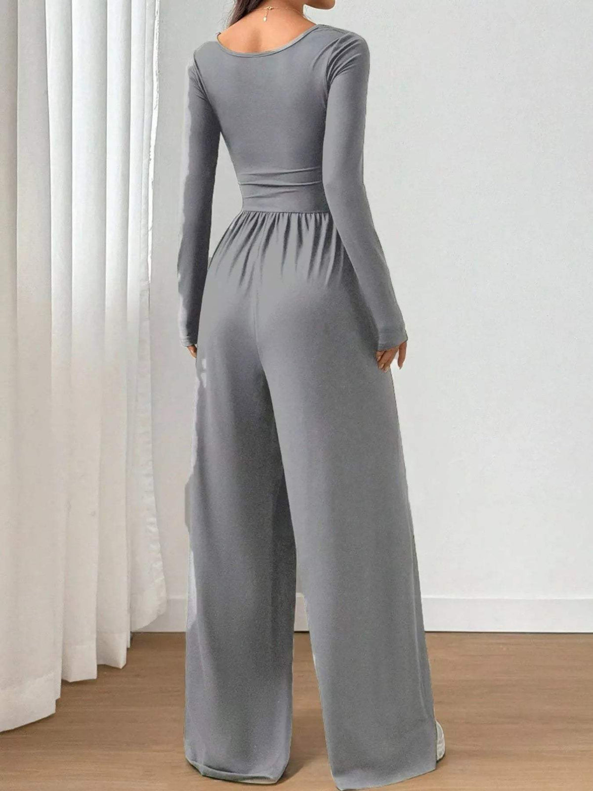 Ruched Square Neck Wide-Leg Jumpsuit - Trendsi - Flyclothing LLC