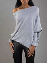 Boat Neck Long Sleeve Sweater - Trendsi - Flyclothing LLC