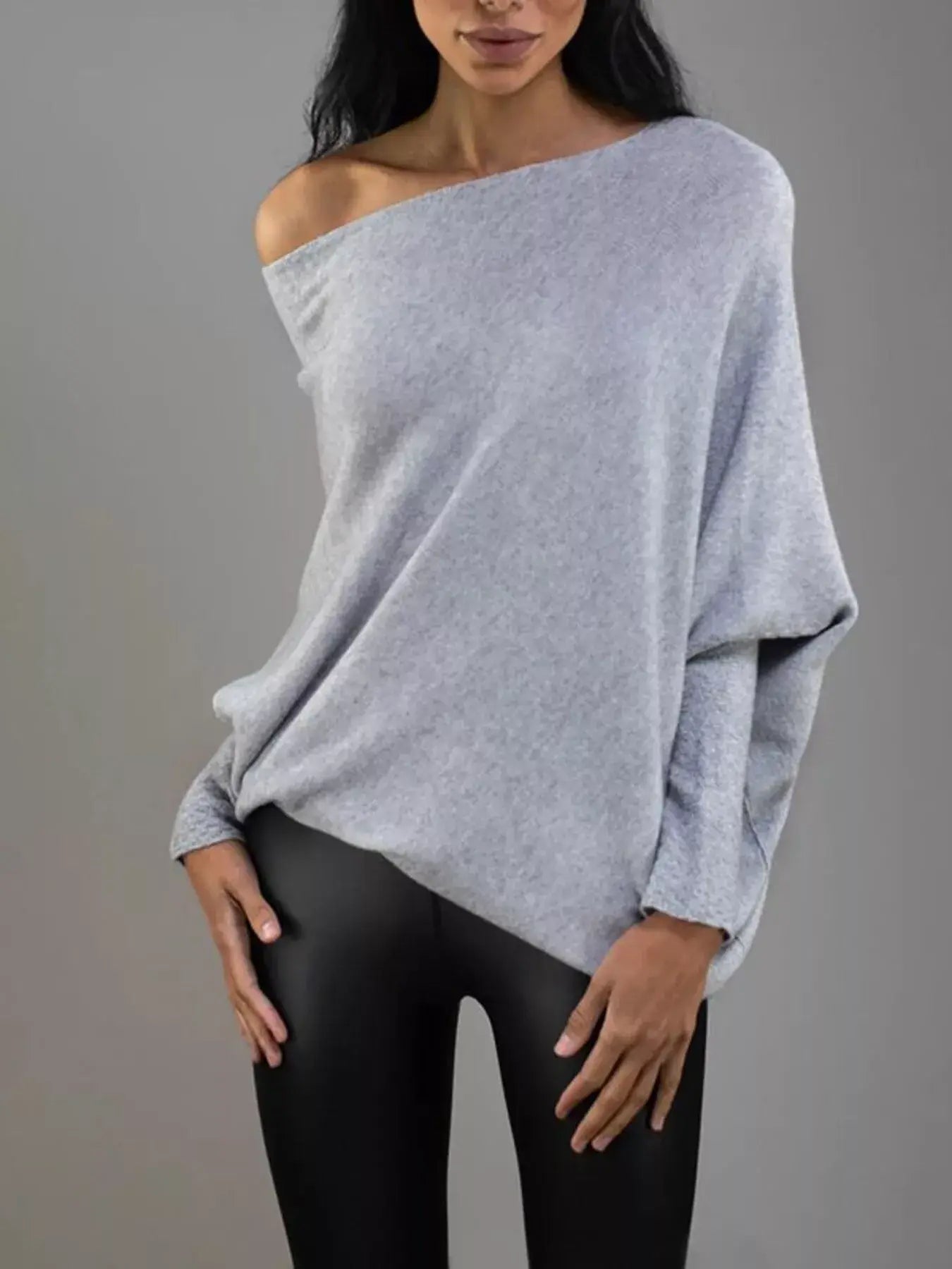 Boat Neck Long Sleeve Sweater - Trendsi - Flyclothing LLC