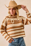 BiBi Striped Open Knit Sweater Top with Front Braided Detail - Trendsi - Flyclothing LLC