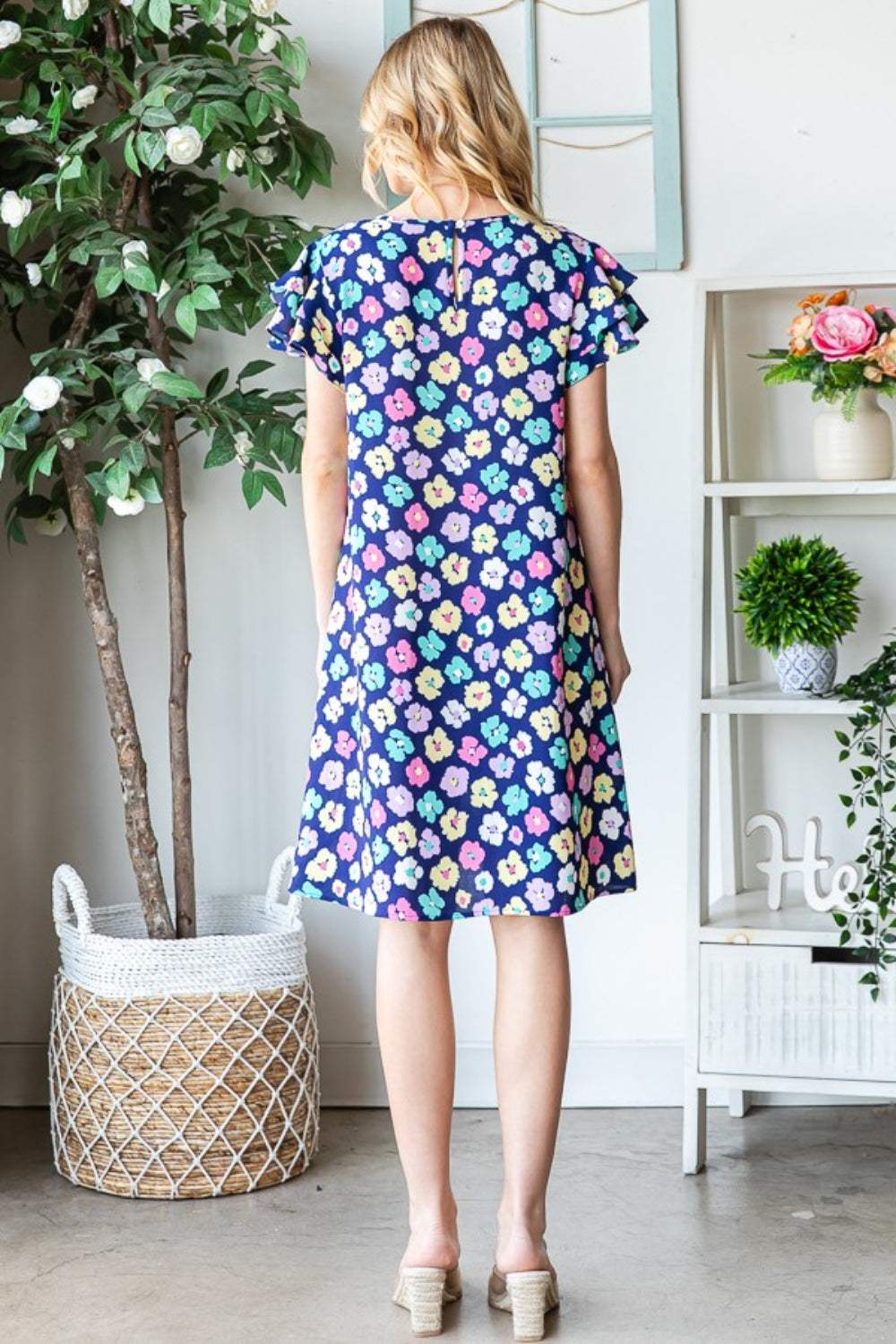 Heimish Full Size Floral Ruffled Short Sleeve Dress with Pockets - Trendsi - Flyclothing LLC
