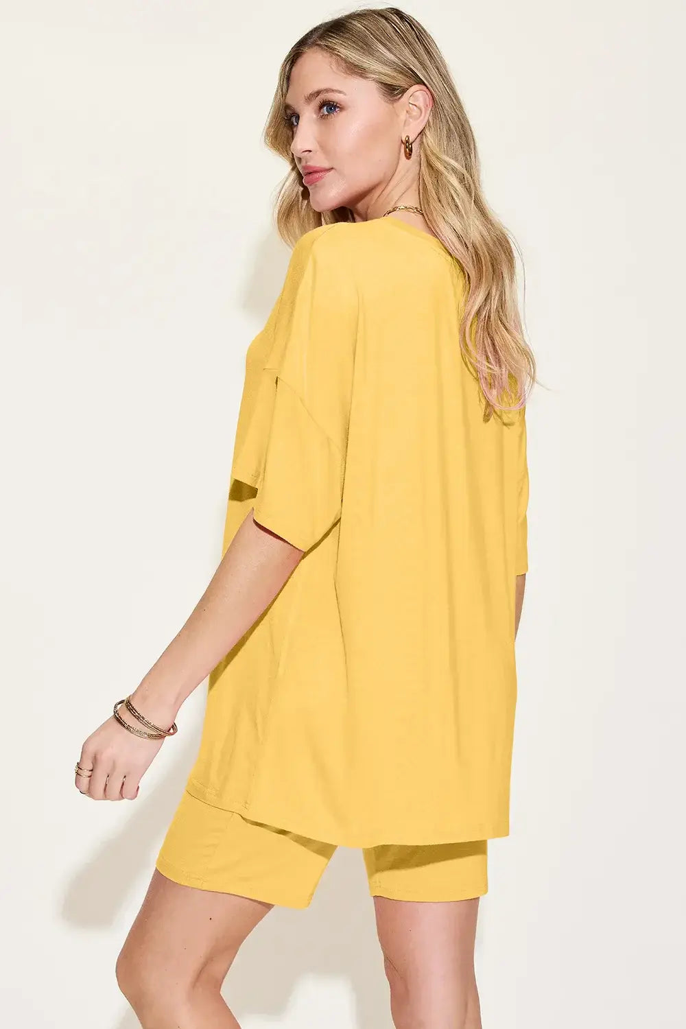 Basic Bae Bamboo Full Size V-Neck Drop Shoulder T-Shirt and Shorts Set - Trendsi - Flyclothing LLC