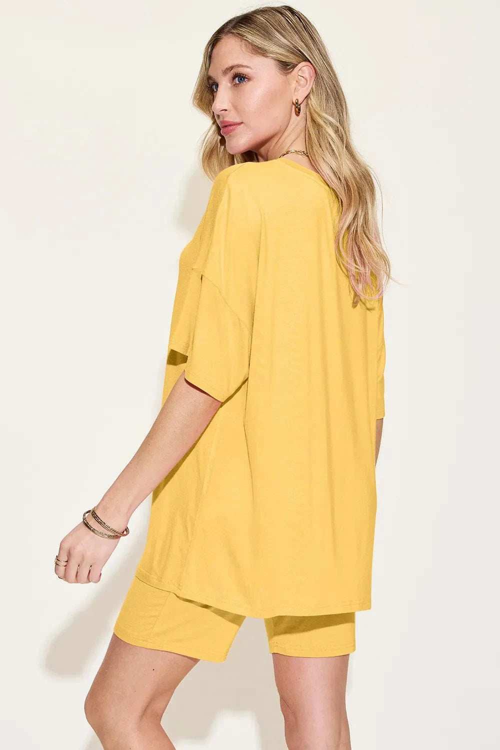 Basic Bae Bamboo Full Size V-Neck Drop Shoulder T-Shirt and Shorts Set - Trendsi - Flyclothing LLC