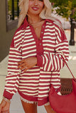Stripe Johnny Collar Drop Shoulder Sweatshirt - Trendsi - Flyclothing LLC