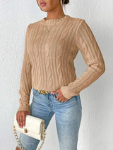 Cable-Knit Round Neck Sweater - Trendsi - Flyclothing LLC