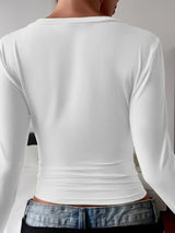 V-Neck Long Sleeve Fitted T-Shirt - Trendsi - Flyclothing LLC