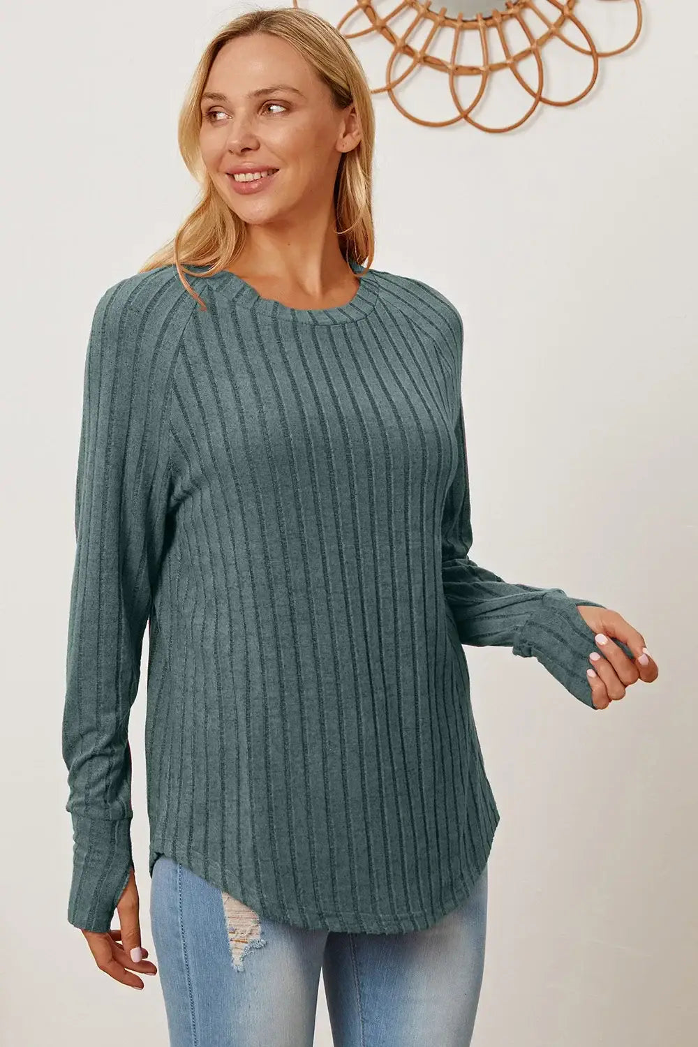Basic Bae Full Size Ribbed Thumbhole Sleeve T-Shirt - ShopBasicbae - Flyclothing LLC