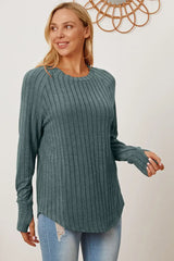 Basic Bae Full Size Ribbed Thumbhole Sleeve T-Shirt - ShopBasicbae - Flyclothing LLC