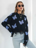 Distressed Butterfly Cropped Sweater - Trendsi - Flyclothing LLC