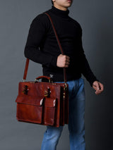 Tuscany Italian Leather Briefcase, Tan - Classy Leather Bags - Flyclothing LLC
