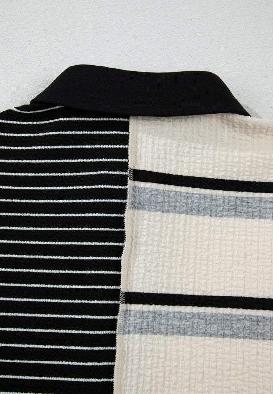 Striped Patchwork Long Sleeve Mini Dress - Trendsi - Flyclothing LLC