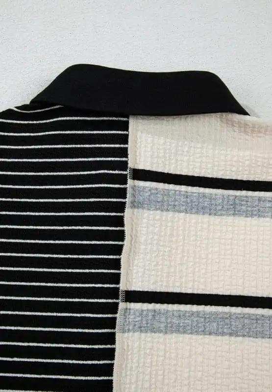 Striped Patchwork Long Sleeve Mini Dress - Trendsi - Flyclothing LLC