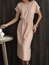 Casual Drawstring Waist Midi Dress - Trendsi - Flyclothing LLC