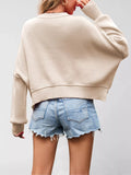 Round Neck Dropped Shoulder Sweater - Trendsi - Flyclothing LLC