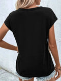 Contrast V-Neck Short Sleeve T-Shirt - Trendsi - Flyclothing LLC