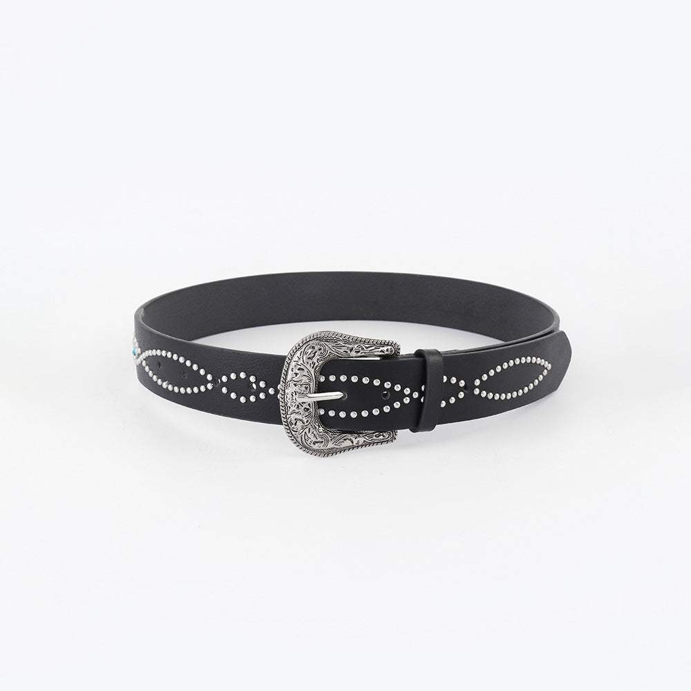 PU Leather Rhinestone Belt - Trendsi - Flyclothing LLC