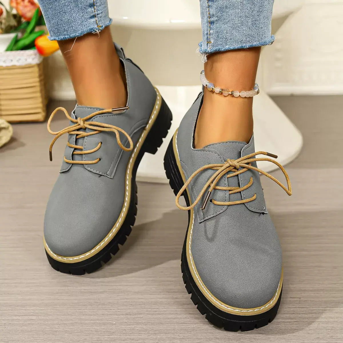Round Toe Lace-Up Loafers - Trendsi - Flyclothing LLC