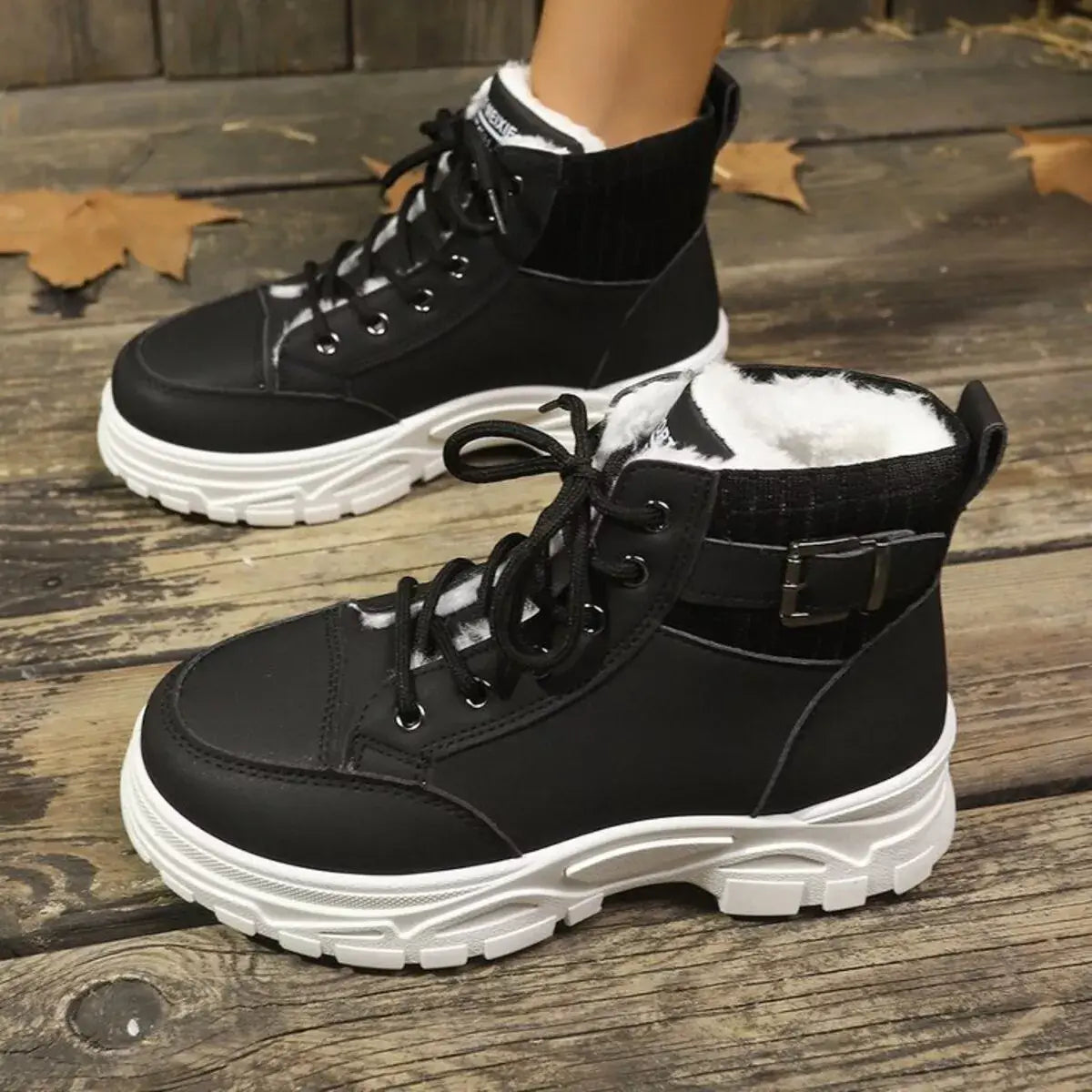 Plush Lining Lace Up Boots - Trendsi - Flyclothing LLC