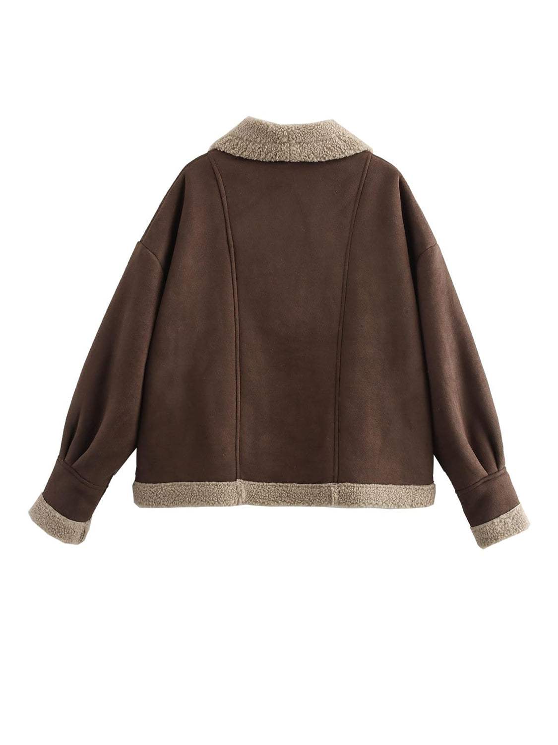 Fuzzy Collared Neck Long Sleeve Jacket - Trendsi - Flyclothing LLC