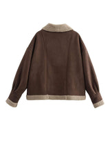 Fuzzy Collared Neck Long Sleeve Jacket - Trendsi - Flyclothing LLC