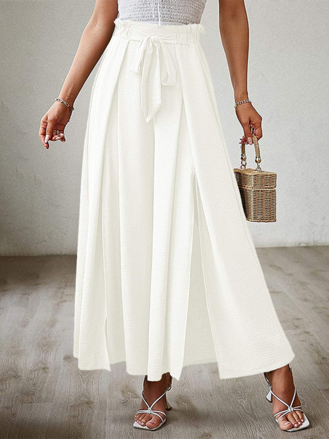 Tied Slit Wide Leg Pants - Trendsi - Flyclothing LLC
