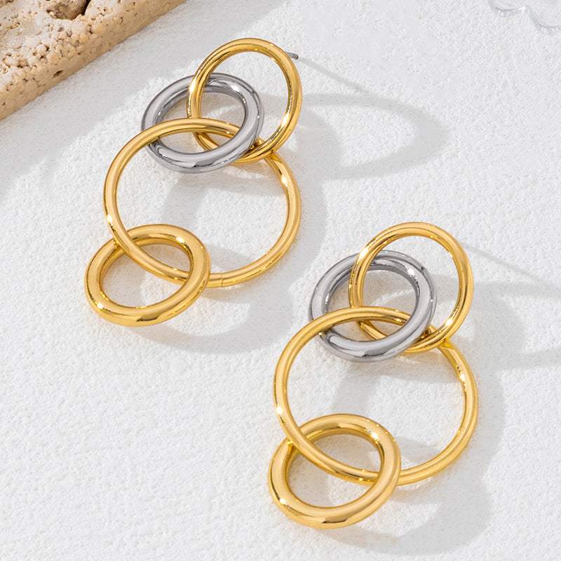 Wholesale Trendy Interlinked Multi-Ring Drop Earrings, New Niche Versatile Fashion Earrings For Women - My Store - Flyclothing LLC