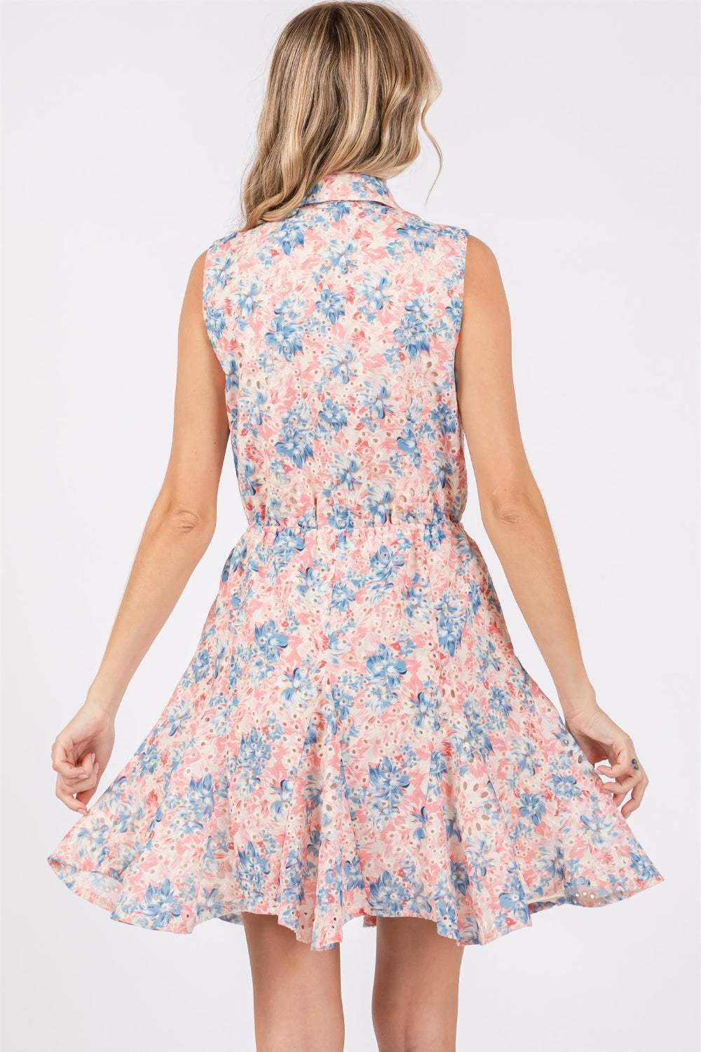 GeeGee Full Size Floral Eyelet Sleeveless Mini Dress - Trendsi - Flyclothing LLC