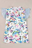 Ruffled Printed Mock Neck Cap Sleeve Blouse - Trendsi - Flyclothing LLC