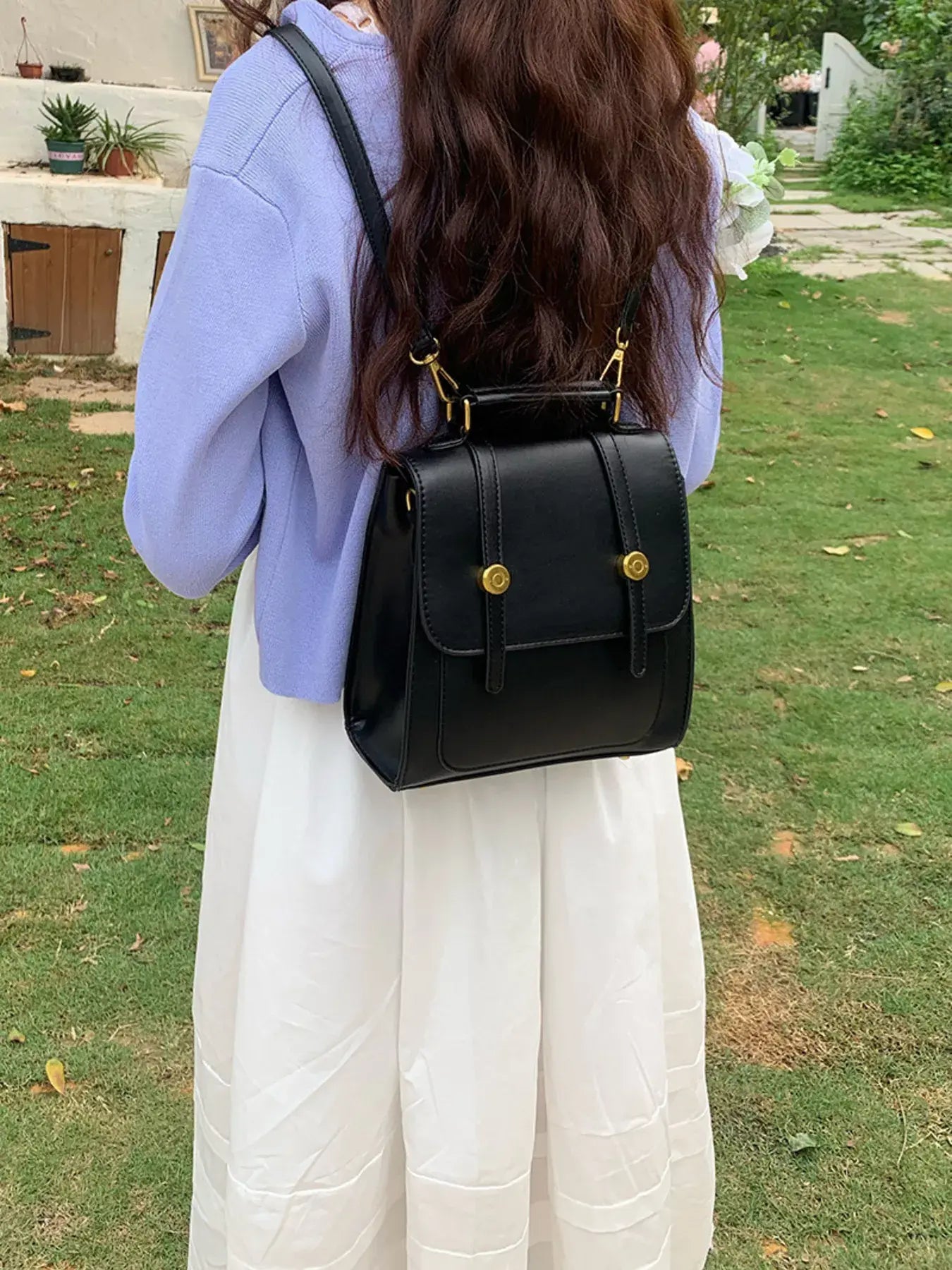 Top Handle Leather Backpack Bag - Trendsi - Flyclothing LLC