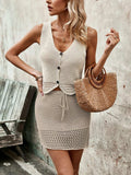 Button Up Sleeveless Top and Drawstring Skirt Set - Trendsi - Flyclothing LLC