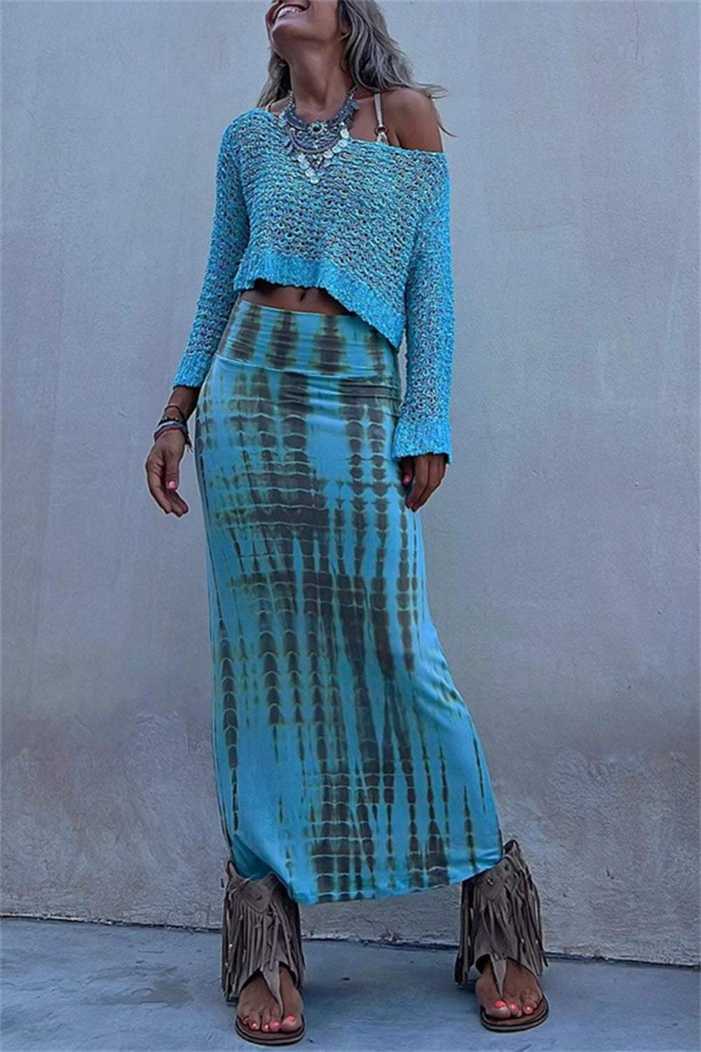 Round Neck Long Sleeve Knit Cover Up - Trendsi - Flyclothing LLC