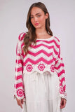 VERY J Chevron/Floral Pattern Crochet Knit Top - Trendsi